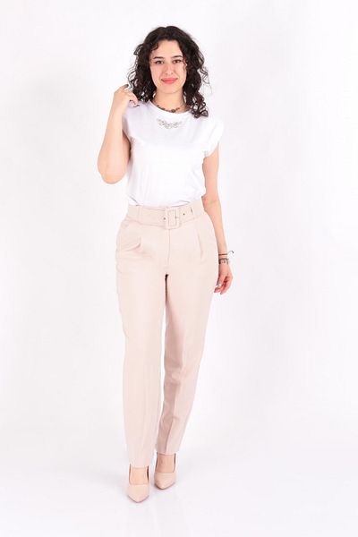 TULIN Tulin 24K-79700 Women's - Waist Belted Pleated Trousers