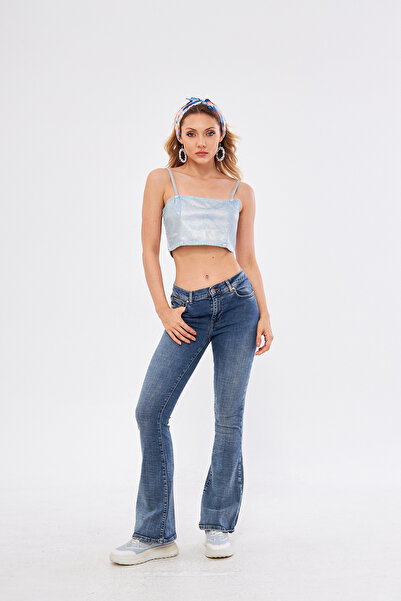 Kutaf Pantaloni de damă din denim albastru spălat