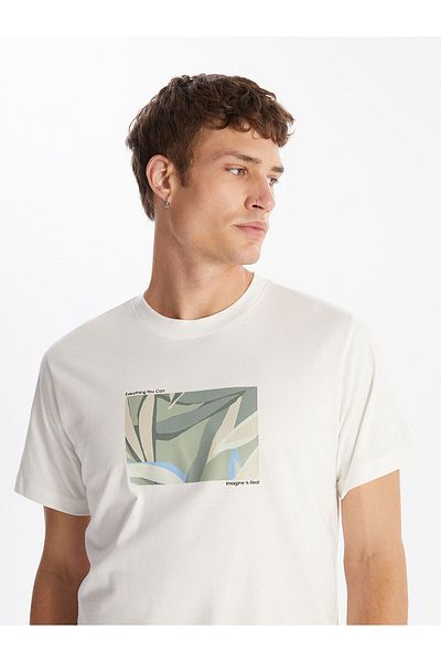 LC Waikiki T-shirt męski LCW z czesanej bawełny – okrągły dekolt, krótki rękaw, z nadrukiem