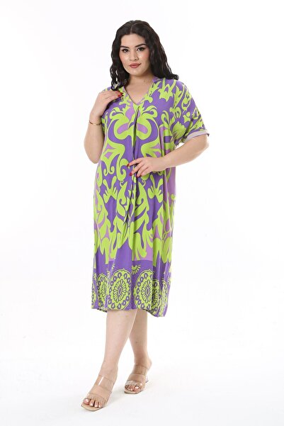 Şans Φόρεμα GreenN Viscose V-Neck Plus Size - 65N38162