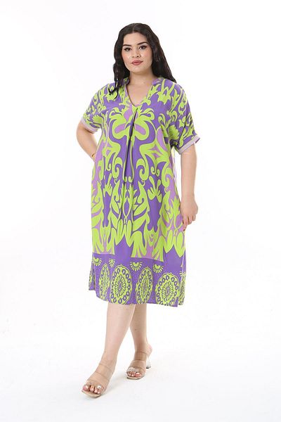 Şans Φόρεμα GreenN Viscose V-Neck Plus Size - 65N38162