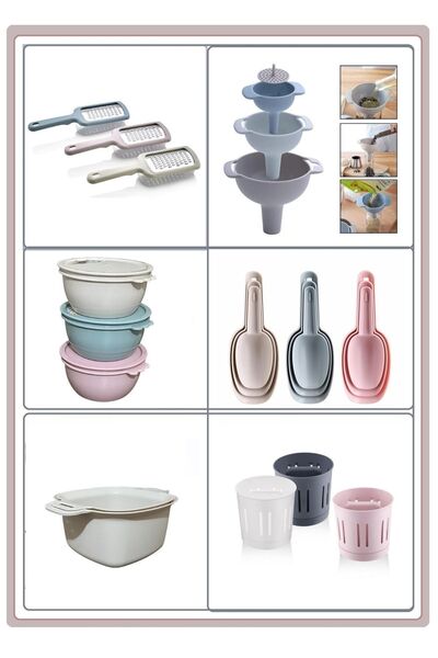 EZMK EV GEREÇLERİ 6'lı Mutfak Seti, El Rendesi, Kaşıklık, Sak. Kabı, Kaseli S...