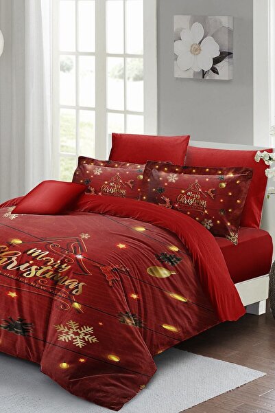 MonoHome Set de lenjerie de pat de Anul Nou (cu cearșafuri elastice) Bumbac s...