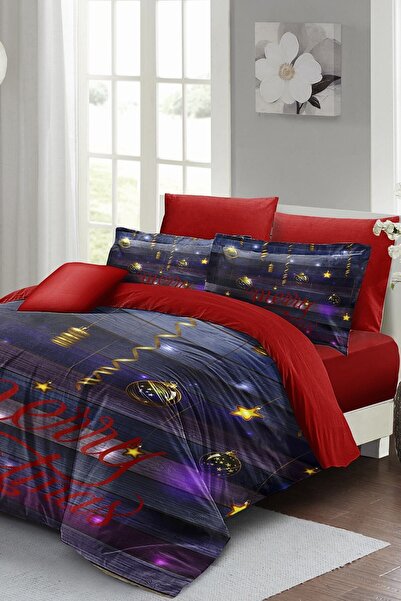 MonoHome New Year's Bedding Set (with Elastic Sheets) Double Size Cotton Sati...