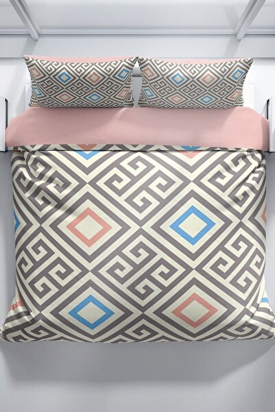 PerlaSera Geometry 3d Cotton Satin Double Duvet Cover Set