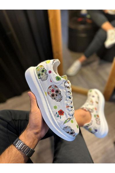 BPM Knack 046 White Skull - Pantofi casual cu talpă înaltă