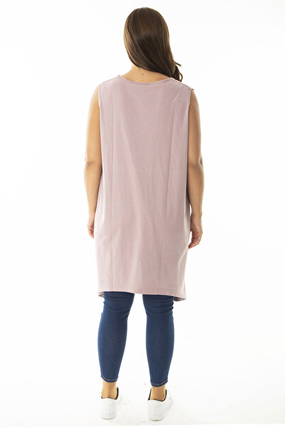 Şans Women's Plus Size Powder V-Neck Long Sleeveless Blouse 65N36920