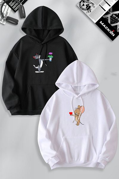 macklin Set de 2 hanorace cu glugă cu imprimeu Tom și Jerry cu imprimeu floral iubit