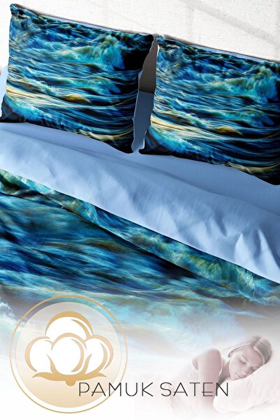 PerlaSera 3D Спеціально розроблений двоспальний комплект постільної білизни - Щільна бавовняна сатинова тканина, Wavy Sea