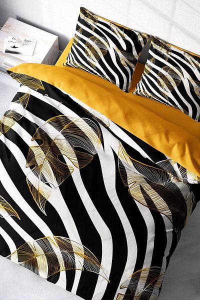 PerlaSera Double Duvet Cover Set Closely Woven Cotton Satin 3D Special Design Zebra Feather (without sheets)