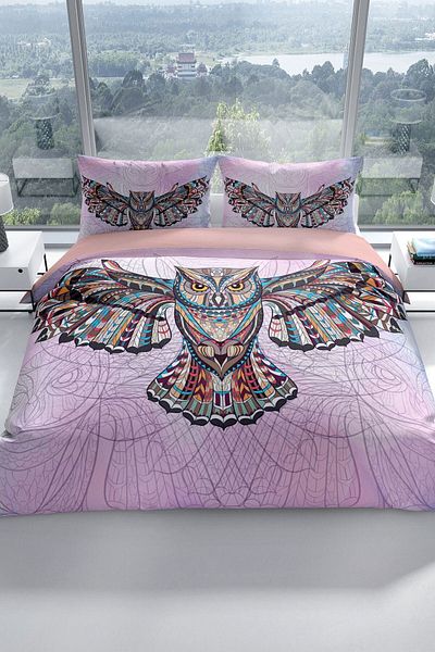 PerlaSera Mr. Owl 3d Cotton Satin Double Duvet Cover Set