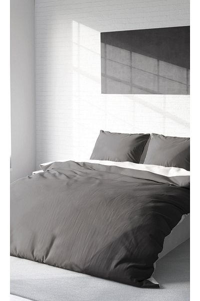 MonoHome Fitted SheetsDouble Duvet Cover Set Deluxe Double Sided Cotton Ranforce Grey/White