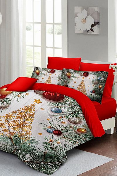 MonoHome New Year Merry Christmas Double 3d Duvet Cover Set Cotton Satin Pine