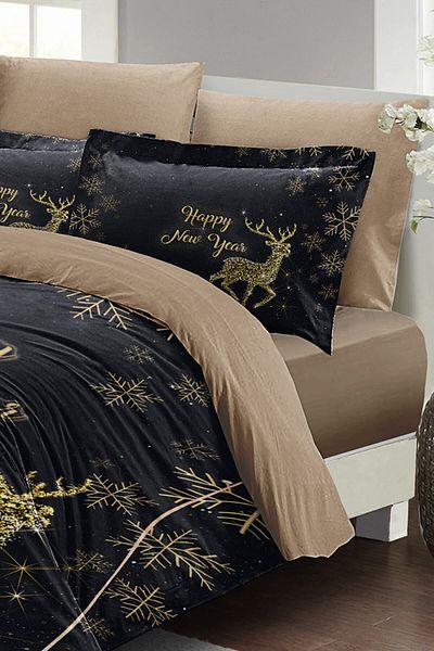 MonoHome Christmas Duvet Cover Set (With Elastic Sheets) Double 100% Cotton Satin Christmas