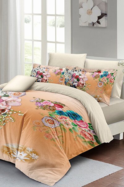 MonoHome 100% Cotton Satin Double Duvet Cover Set with Elastic Sheets Floral ...