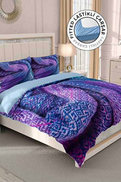 MonoHome Set cuvertură de pilota dublă din satin 100% bumbac cu cearșafuri el...