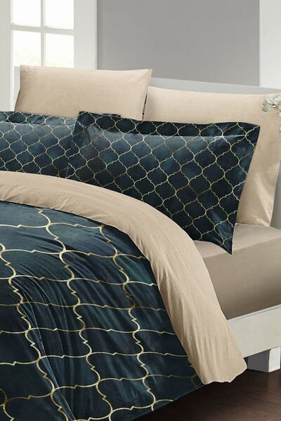 MonoHome Gold Line - Double 100% Cotton Satin Duvet Cover Set with Elastic Sh...