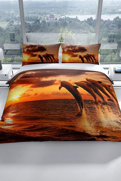 PerlaSera Dolphin1 3d Cotton Satin Double Duvet Cover Set