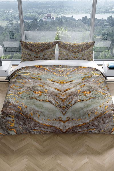 Cattleya Marble 3d Cotton Satin Double Duvet Cover Set