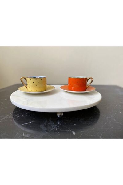 Modestmar Doğal Mermer Yuvarlak Gümüş Top Ayaklı 28cm