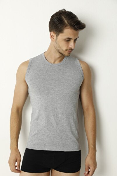 BODYSOFTS Men's 0-Sleeve 0-Collar Undershirt Gray 30% Cotton 70% Polyester Cotton 3013