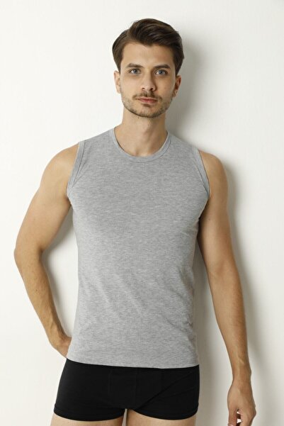 BODYSOFTS Men's 0-Sleeve 0-Collar Undershirt Gray 30% Cotton 70% Polyester Cotton 3013