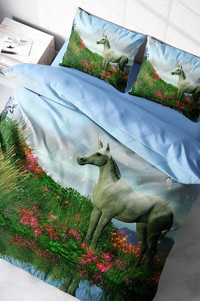 PerlaSera Unicorn 3D Design - Double Duvet Cover Cotton Satin Set