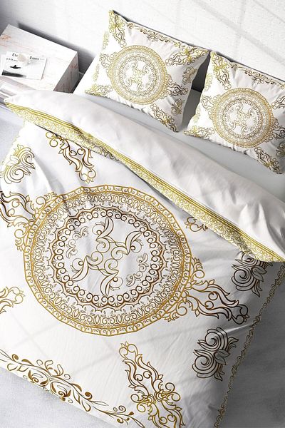 PerlaSera 3D Custom Design - Double Gold Baraque Duvet Cover Set, Tightly Woven Cotton Satin
