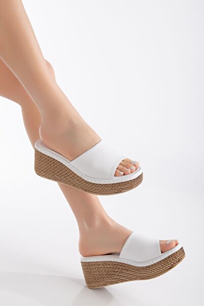 Lanina Γυναικείες παντόφλες με ψάθινο σχέδιο με σφήνα τακούνια