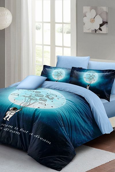 MonoHome طقم غطاء لحاف مزدوج من القطن والساتان بتصميم رقمي ثلاثي الأبعاد من Night Mottom