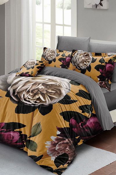 PerlaSera 3D Custom Design - Hürrem Flower Patterned Double Duvet Cover Set, Tightly Woven Cotton Satin