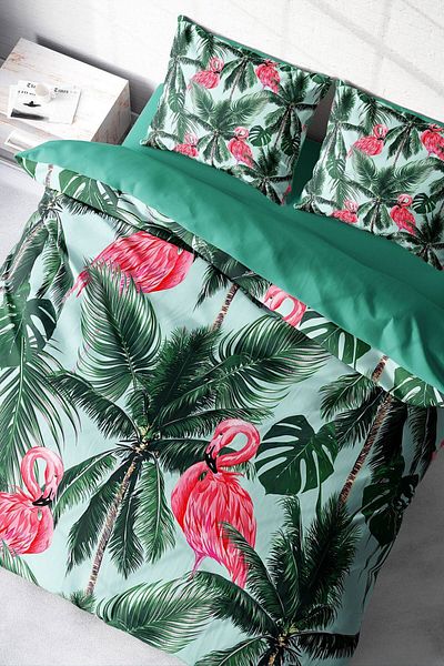 PerlaSera Flamingo Ii 3D Custom Design - Double Duvet Cover Set, Tight Woven Cotton Satin
