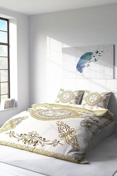 PerlaSera 3D Custom Design - Double Gold Baraque Duvet Cover Set, Tightly Woven Cotton Satin