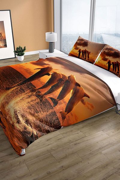 PerlaSera Dolphin1 3d Cotton Satin Double Duvet Cover Set