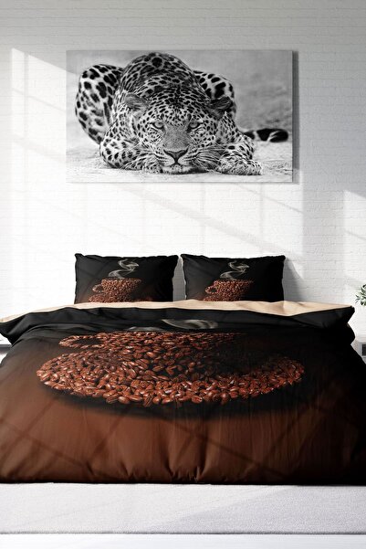 MonoHome 100% Cotton Satin Double Duvet Cover Set with Fitted Sheets Live coffee