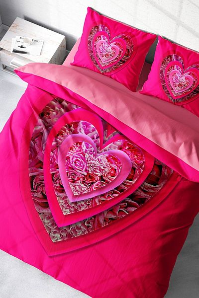 PerlaSera Duvet Cover Set - Double, Tightly Woven, Cotton Satin, 3D Custom Design, Rose Valentine