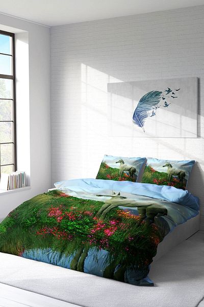 PerlaSera Unicorn 3D Design - Double Duvet Cover Cotton Satin Set