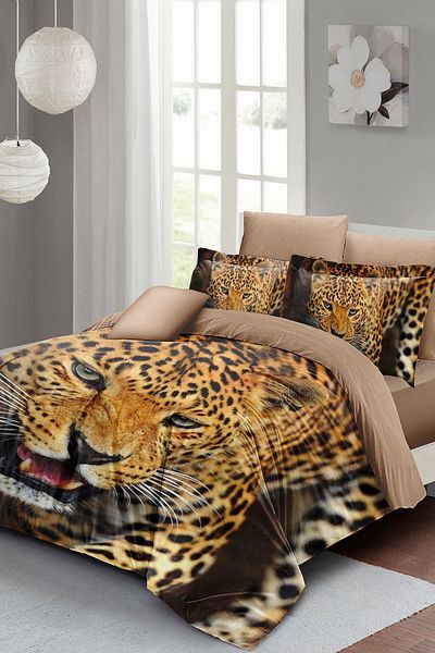 PerlaSera Wild Tiger 3D Custom Design - Double Duvet Cover Set, Tight Woven Cotton Satin