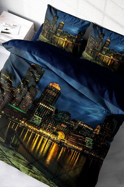 PerlaSera Dark City - Cotton Satin Bedding Set with 3D Special Design, Double
