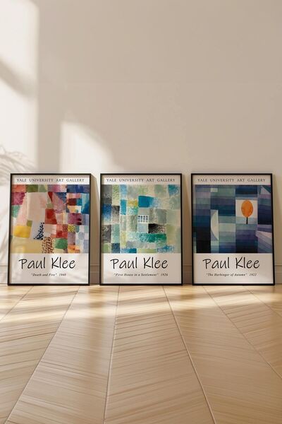 Postifull Paul Klee Tablo Seti, 3 Adet Siyah Çerçeve ve Poster - Mutfak, Salon, Yatak Odası Duvar Dekoru