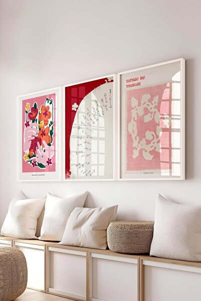 Postifull Set de picturi vintage, 3 bucăți cadru alb și poster roz - decor de...