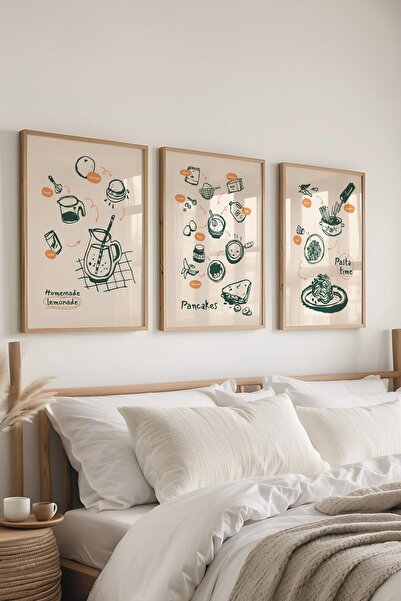 Postifull Minimalist Tablo Seti, 3 Adet Ahşap Çerçeve ve Poster - Yatak Odası...