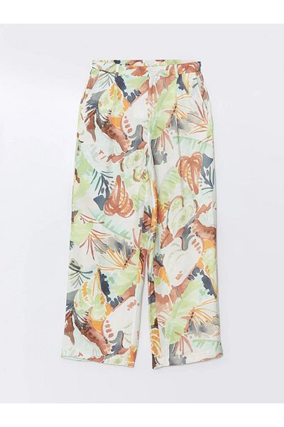 LC Waikiki LcwVisionGreen Patterned Linen Look Elastic Waist Women's Pants