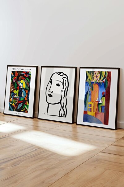 Postifull Modern Art Painting Set, 3Pcs Black Frame and Pink Poster - Bedroom, Kitchen, Living Room Decor