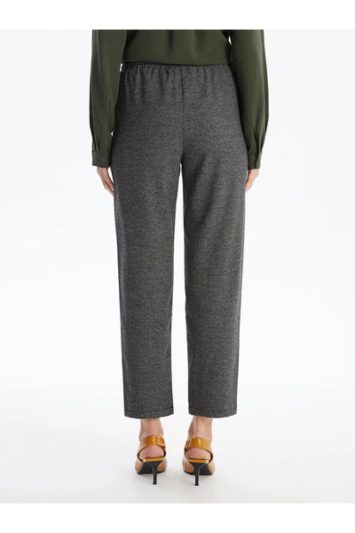LC Waikiki Lcw Grace - Anthracite Jacquard Plaid Women's Trousers, Elastic Waist