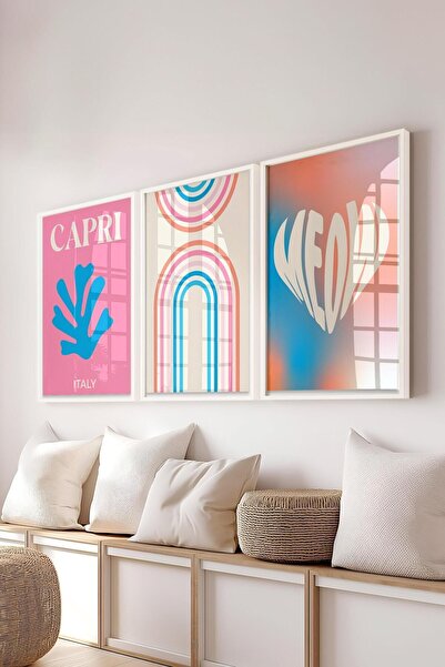 Postifull Rengarenk Tablo Seti, 3 Adet Beyaz Çerçeve ve Poster - Mutfak, Salo...