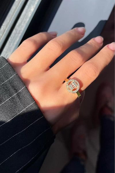 Only Vogue 2 Years Warranty Metal Gold Colored Baguette - Adjustable Ring with Stone Detail