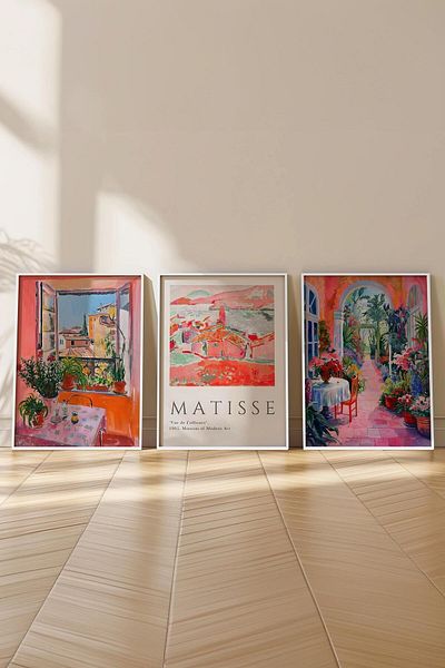 Postifull Set de pictură Matisse, 3 bucăți cadru alb și poster din seria Art - dormitor, bucătărie, decor camera de zi