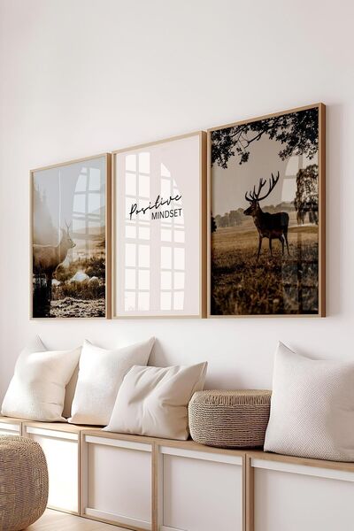 Postifull Rustic Vintage Tablo Seti, 3 Adet Ahşap Çerçeve ve Poster - Salon, Mutfak, Yatak Odası Duvar Dekor