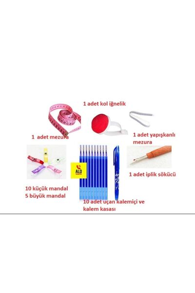 ALOTUHAFİYE Dikiş Seti Mezura Kol Iğnelik Kumaş Mandalı Uçan Kalem